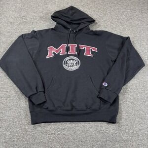 Vintage Y2K Champion MIT College Men's Small Hoodie Sweatshirt Pullover Black